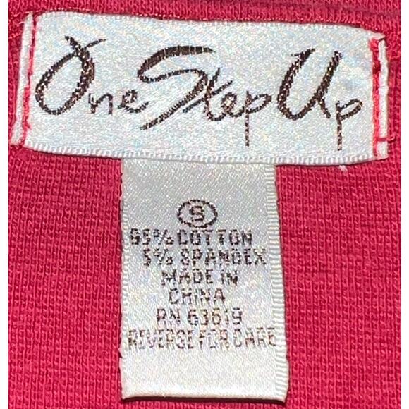 Vtg One Step Up Bodysuit Leotard - Red - Long Sleeve Gathered Shoulder - Size S - Picture 6 of 10